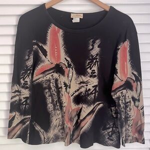 Y2K Boutique Brand Asian Character Floral Rhinestone Shirt by Mix & Match